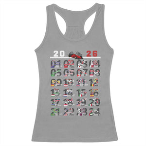 2026 Car Racing Circuit Racerback Tank Top International Race Track Schedule Graphic with Flags TS02 Sport Gray Print Your Wear