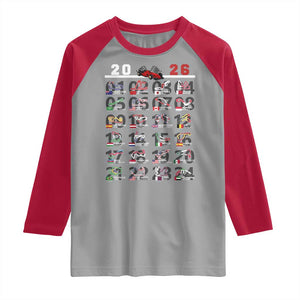 2026 Car Racing Circuit Raglan Shirt International Race Track Schedule Graphic with Flags TS02 Sport Gray Red Print Your Wear