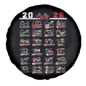 2026 Car Racing Circuit Spare Tire Cover International Race Track Schedule Graphic with Flags TS02 Print Your Wear
