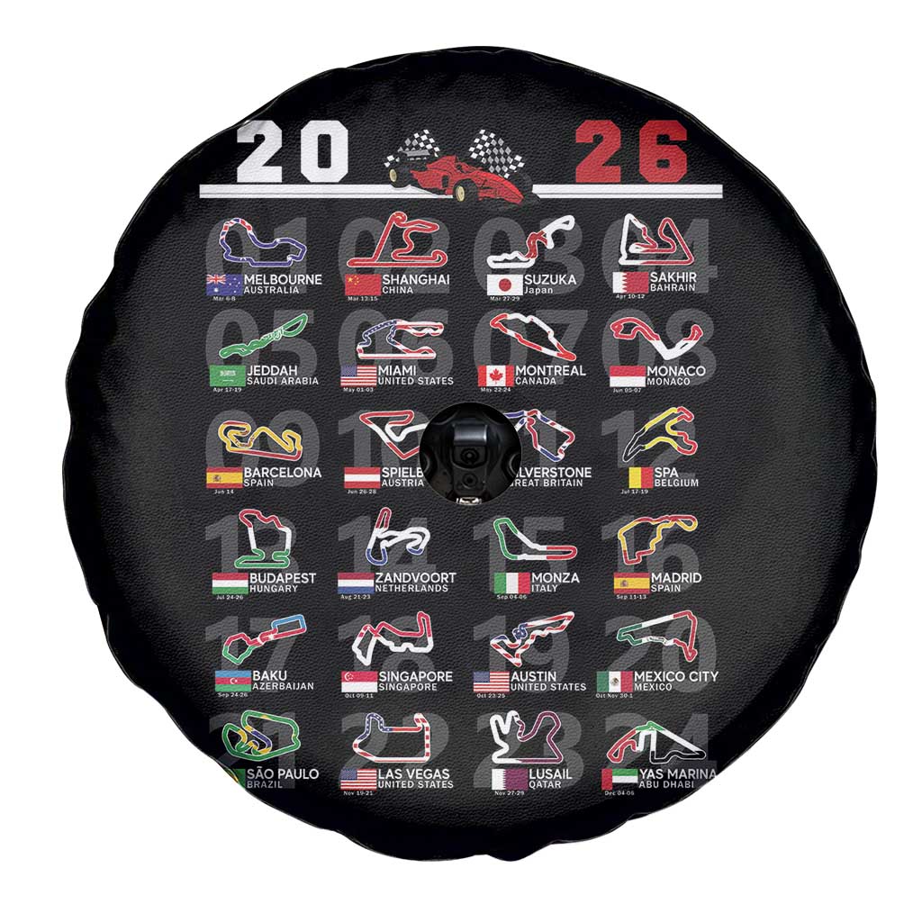 2026 Car Racing Circuit Spare Tire Cover International Race Track Schedule Graphic with Flags TS02 Print Your Wear