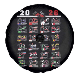 2026 Car Racing Circuit Spare Tire Cover International Race Track Schedule Graphic with Flags TS02 Print Your Wear
