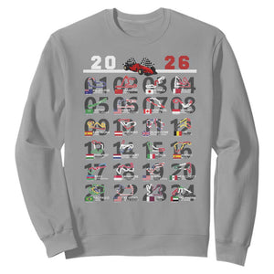 2026 Car Racing Circuit Sweatshirt International Race Track Schedule Graphic with Flags TS02 Sport Gray Print Your Wear