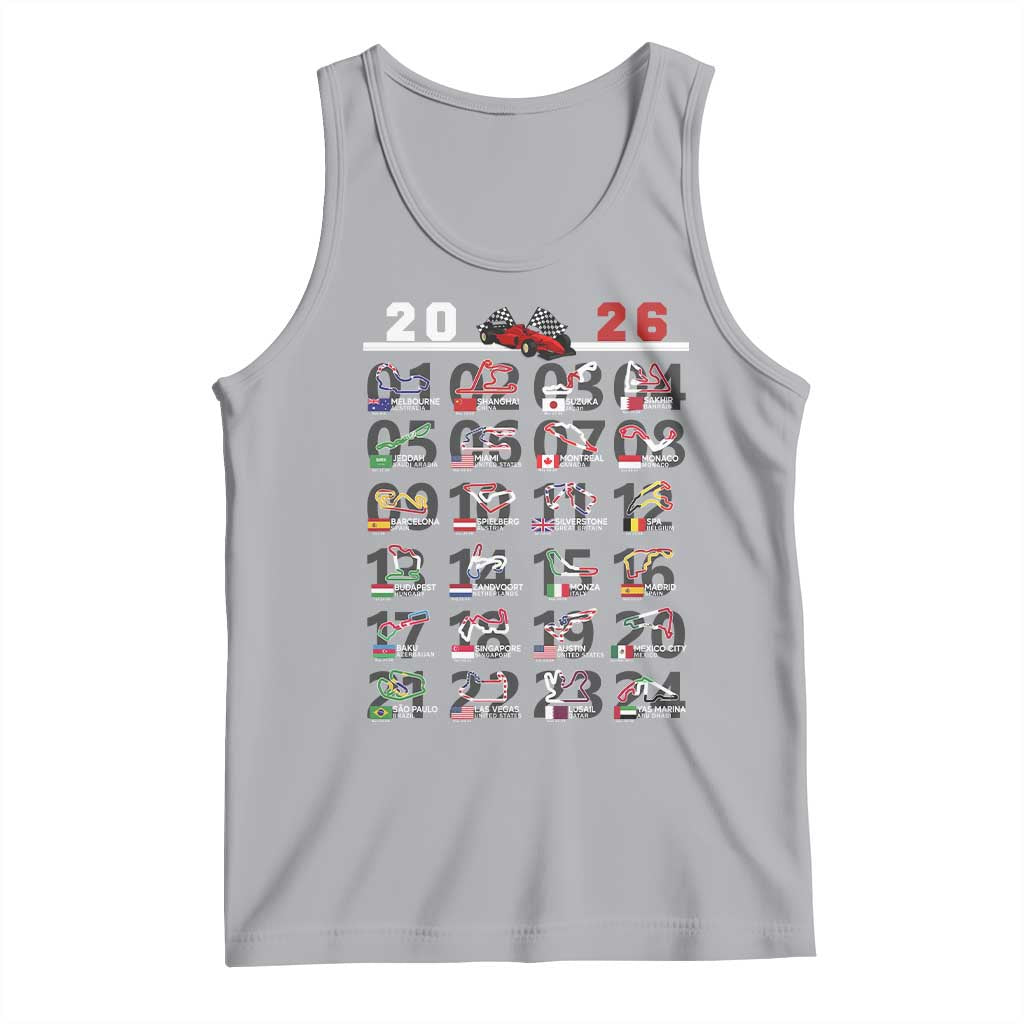 2026 Car Racing Circuit Tank Top International Race Track Schedule Graphic with Flags TS02 Athletic Heather Print Your Wear