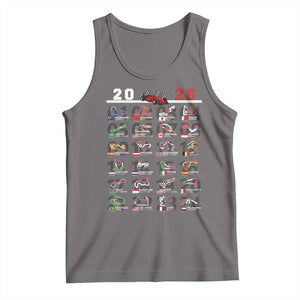 2026 Car Racing Circuit Tank Top International Race Track Schedule Graphic with Flags TS02 Deep Heather Print Your Wear