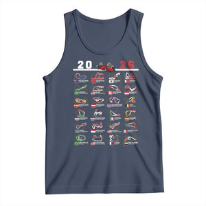 2026 Car Racing Circuit Tank Top International Race Track Schedule Graphic with Flags TS02 Navy Print Your Wear
