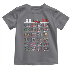 2026 Car Racing Circuit Toddler T Shirt International Race Track Schedule Graphic with Flags TS02 Charcoal Print Your Wear