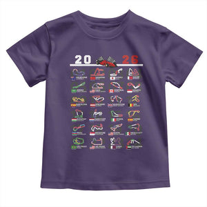 2026 Car Racing Circuit Toddler T Shirt International Race Track Schedule Graphic with Flags TS02 Purple Print Your Wear