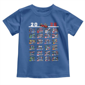 2026 Car Racing Circuit Toddler T Shirt International Race Track Schedule Graphic with Flags TS02 Royal Blue Print Your Wear