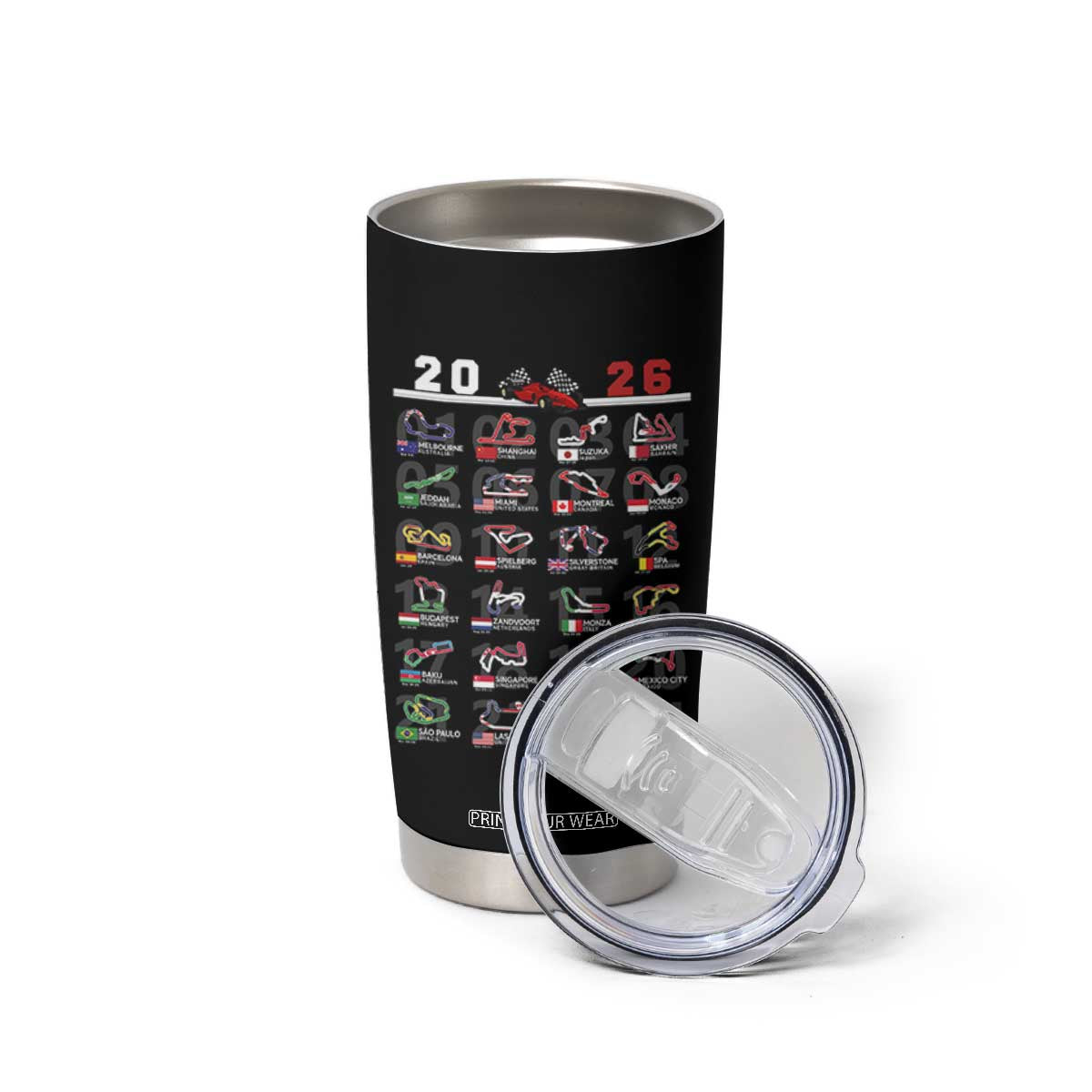 2026 Car Racing Circuit Tumbler Cup International Race Track Schedule Graphic with Flags TS02 Print Your Wear