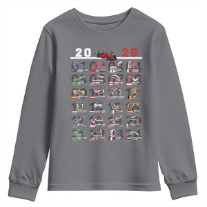 2026 Car Racing Circuit Youth Sweatshirt International Race Track Schedule Graphic with Flags TS02 Charcoal Print Your Wear
