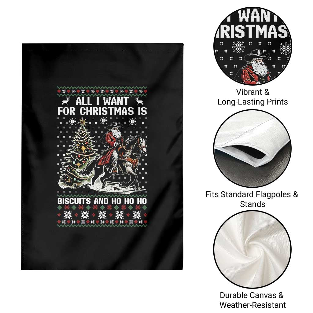 Funny Western Christmas Cowboy Santa Garden Flag All I Want for Christmas Is Biscuits and Ho Ho Ho TS02 Print Your Wear