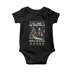 Funny Western Christmas Cowboy Santa Baby Onesie All I Want for Christmas Is Biscuits and Ho Ho Ho TS02 Black Print Your Wear