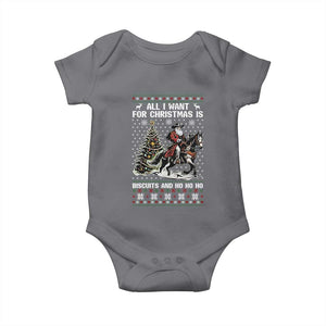 Funny Western Christmas Cowboy Santa Baby Onesie All I Want for Christmas Is Biscuits and Ho Ho Ho TS02 Charcoal Print Your Wear