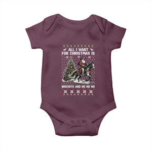 Funny Western Christmas Cowboy Santa Baby Onesie All I Want for Christmas Is Biscuits and Ho Ho Ho TS02 Maroon Print Your Wear