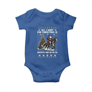 Funny Western Christmas Cowboy Santa Baby Onesie All I Want for Christmas Is Biscuits and Ho Ho Ho TS02 Royal Blue Print Your Wear