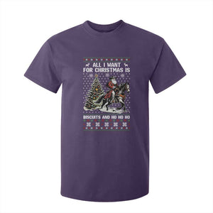 Funny Western Christmas Cowboy Santa T Shirt For Kid All I Want for Christmas Is Biscuits and Ho Ho Ho TS02 Purple Print Your Wear