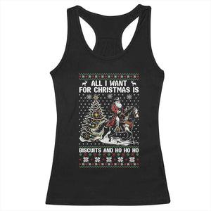 Funny Western Christmas Cowboy Santa Racerback Tank Top All I Want for Christmas Is Biscuits and Ho Ho Ho TS02 Black Print Your Wear