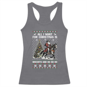 Funny Western Christmas Cowboy Santa Racerback Tank Top All I Want for Christmas Is Biscuits and Ho Ho Ho TS02 Charcoal Print Your Wear