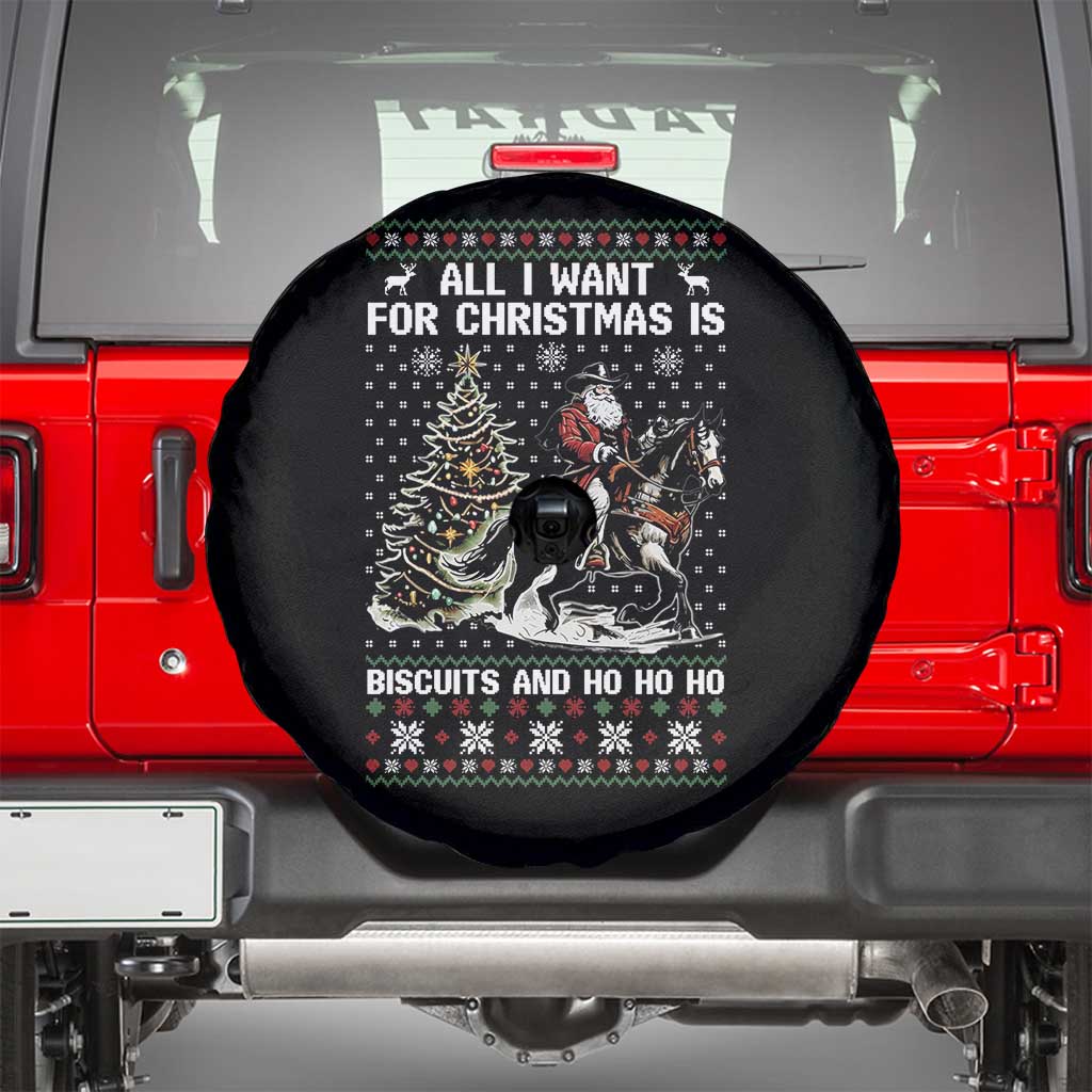 Funny Western Christmas Cowboy Santa Spare Tire Cover All I Want for Christmas Is Biscuits and Ho Ho Ho TS02 Black Print Your Wear