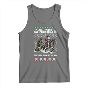Funny Western Christmas Cowboy Santa Tank Top All I Want for Christmas Is Biscuits and Ho Ho Ho TS02 Black Heather Print Your Wear