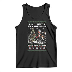 Funny Western Christmas Cowboy Santa Tank Top All I Want for Christmas Is Biscuits and Ho Ho Ho TS02 Black Print Your Wear