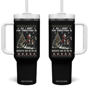 Funny Western Christmas Cowboy Santa Tumbler With Handle All I Want for Christmas Is Biscuits and Ho Ho Ho TS02 One Size: 40 oz Black Print Your Wear