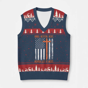 Good Better Best American Flag V-Neck Knit Sweater Vest Inspirational Motivational Christian Faith Cross TS02 Navy Red Print Your Wear