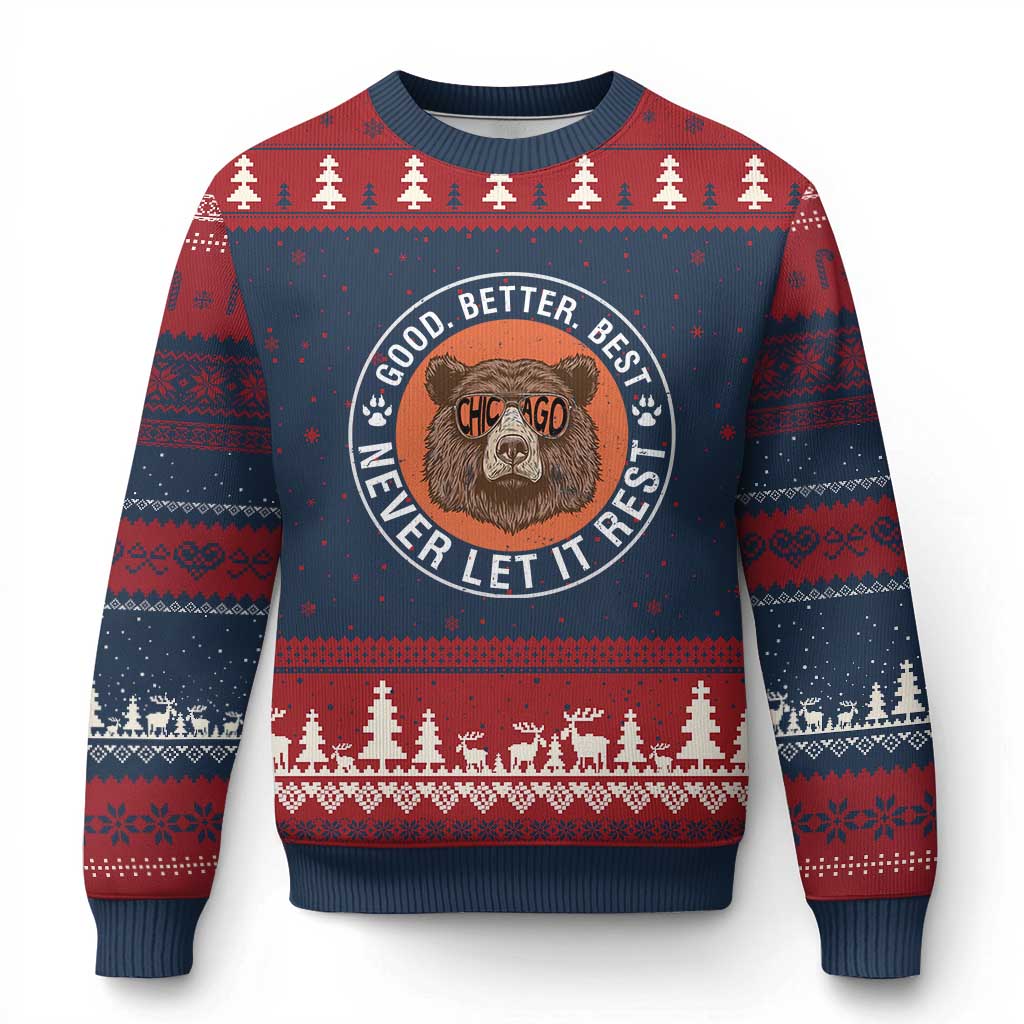 Good Better Best Retro Badge Ugly Christmas Sweater Motivational CFB Never Let It Rest TS02 Navy Red Print Your Wear