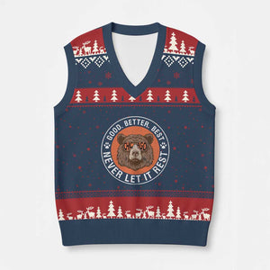 Good Better Best Retro Bear Badge V-Neck Knit Sweater Vest Motivational Chicago Football Never Let It Rest TS02 Navy Red Print Your Wear