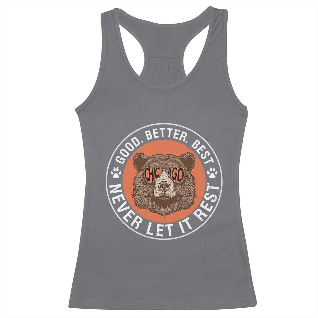 Good Better Best Retro Badge Racerback Tank Top Motivational CFB Never Let It Rest TS02 Charcoal Print Your Wear