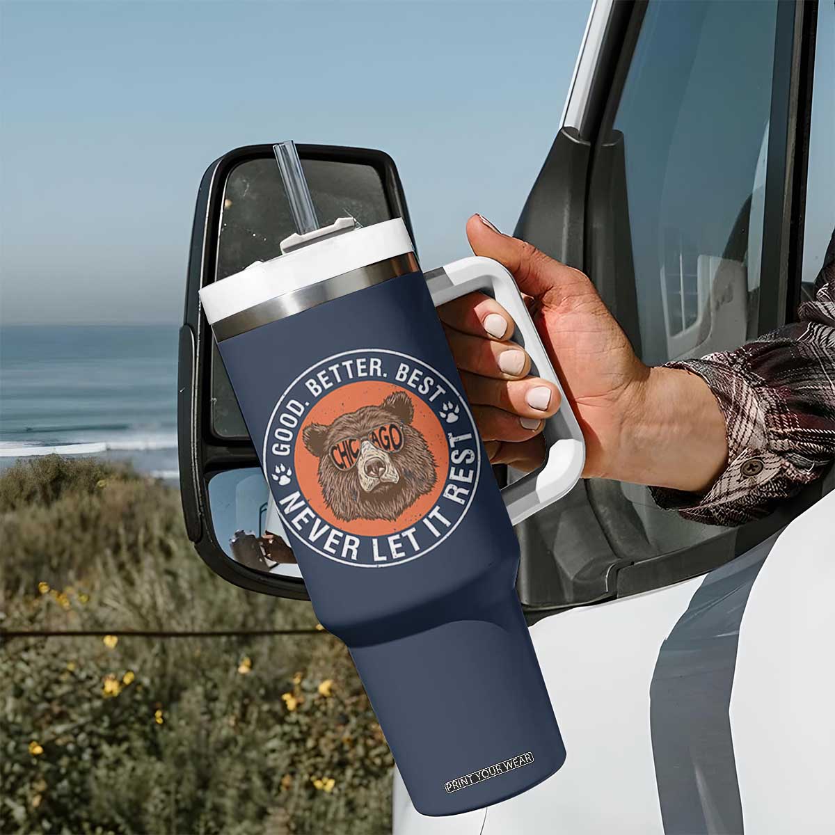 Good Better Best Retro Badge Tumbler With Handle Motivational CFB Never Let It Rest TS02 Print Your Wear
