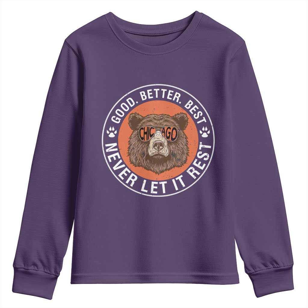 Good Better Best Retro Badge Youth Sweatshirt Motivational CFB Never Let It Rest TS02 Purple Print Your Wear