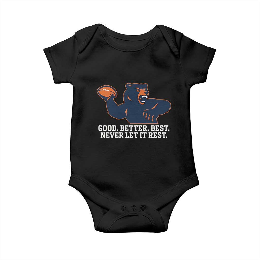 Good Better Best Motivational CFB Baby Onesie Never Let It Rest TS02 Black Print Your Wear