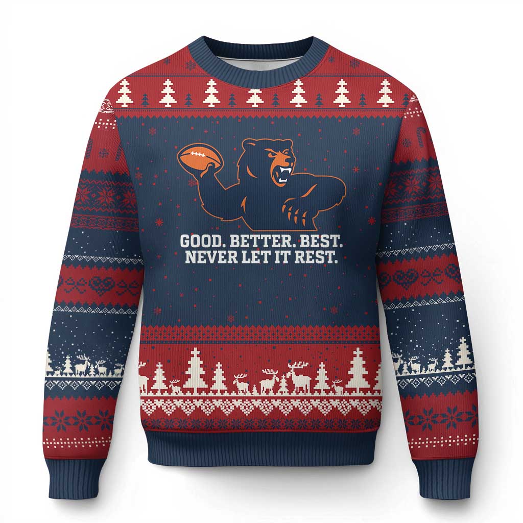 Good Better Best Motivational CFB Ugly Christmas Sweater Never Let It Rest TS02 Navy Red Print Your Wear