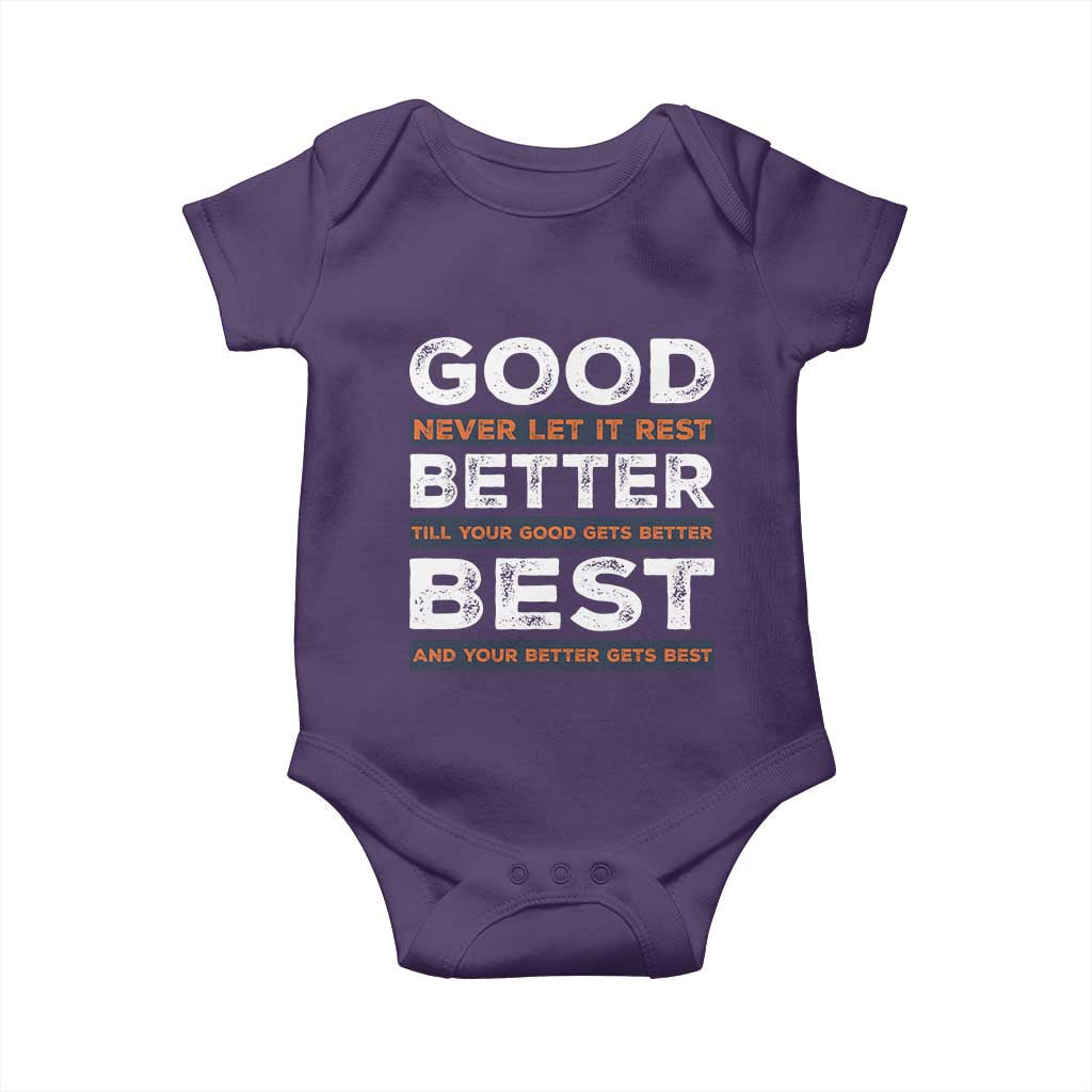 Good Better Best Never Let It Rest Motivational Baby Onesie Classic Typography Graphic TS02 Purple Print Your Wear