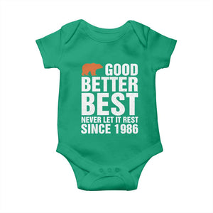 Good Better Best Since 1986 Baby Onesie Never Let It Rest Motivational CFB TS02 Irish Green Print Your Wear