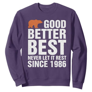 Good Better Bear Since 1986 Sweatshirt Never Let It Rest Motivational Chicago Football TS02 Purple Print Your Wear