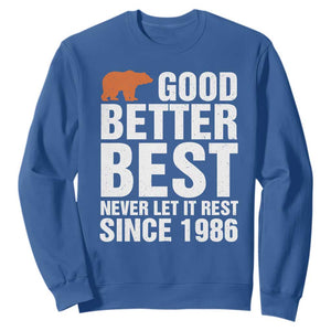 Good Better Bear Since 1986 Sweatshirt Never Let It Rest Motivational Chicago Football TS02 Royal Blue Print Your Wear