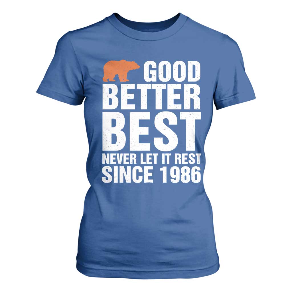 Good Better Best Since 1986 T Shirt For Women Never Let It Rest Motivational CFB TS02 Royal Blue Print Your Wear