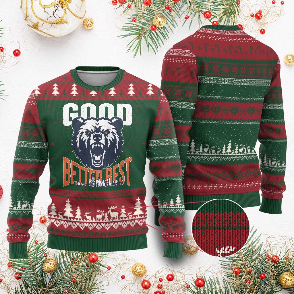 Good Better Best Graphic Ugly Christmas Sweater Motivational Sports Fan Chicago Skyline TS02 Red Green Print Your Wear