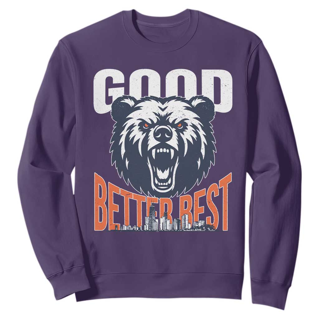 Good Better Best Graphic Sweatshirt Motivational Sports Fan Chicago Skyline TS02 Purple Print Your Wear