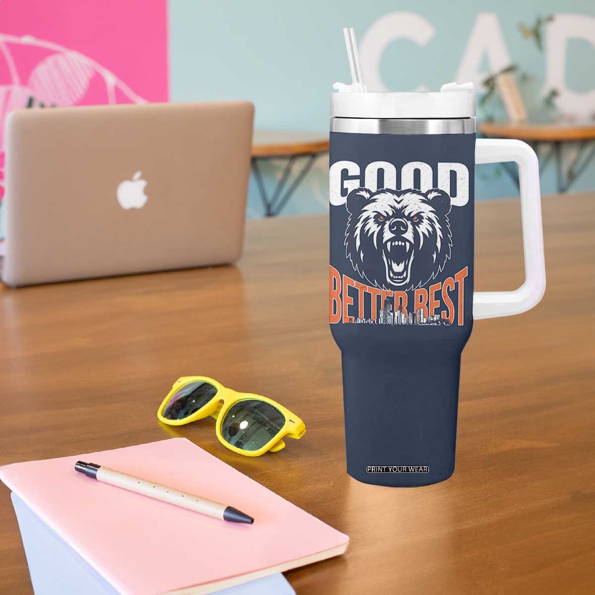 Good Better Best Graphic Tumbler With Handle Motivational Sports Fan Chicago Skyline TS02 Print Your Wear