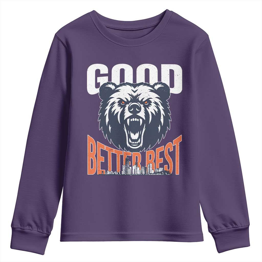 Good Better Best Graphic Youth Sweatshirt Motivational Sports Fan Chicago Skyline TS02 Purple Print Your Wear
