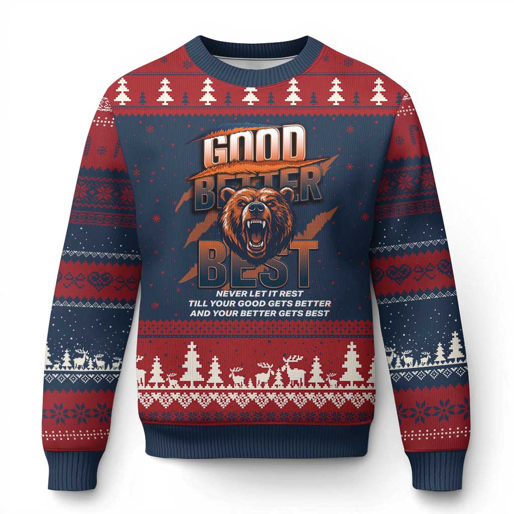 Good Better Best Motivational Fierce Graphic Ugly Christmas Sweater TS02 Navy Red Print Your Wear