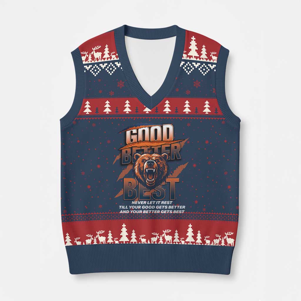 Good Better Best Motivational Fierce Graphic V-Neck Knit Sweater Vest TS02 Navy Red Print Your Wear