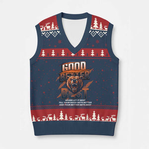 Good Better Best Motivational Fierce Graphic V-Neck Knit Sweater Vest TS02 Navy Red Print Your Wear