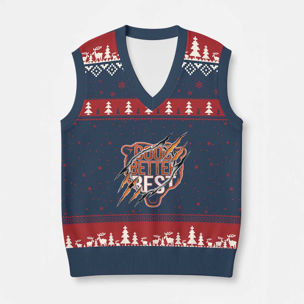 Good Better Best Graphic V-Neck Knit Sweater Vest Motivational Football Fans TS02 Navy Red Print Your Wear