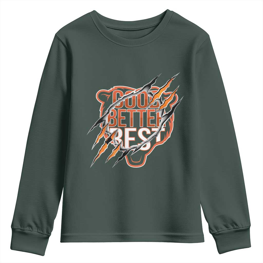Good Better Best Graphic Youth Sweatshirt Motivational Football Fans TS02 Dark Forest Green Print Your Wear