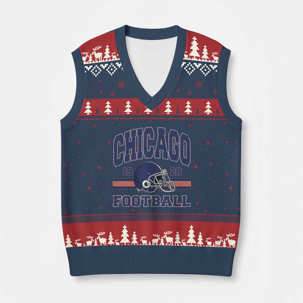 Chicago Football Lover V-Neck Knit Sweater Vest Windy City Pride Sports Fan TS02 Navy Red Print Your Wear