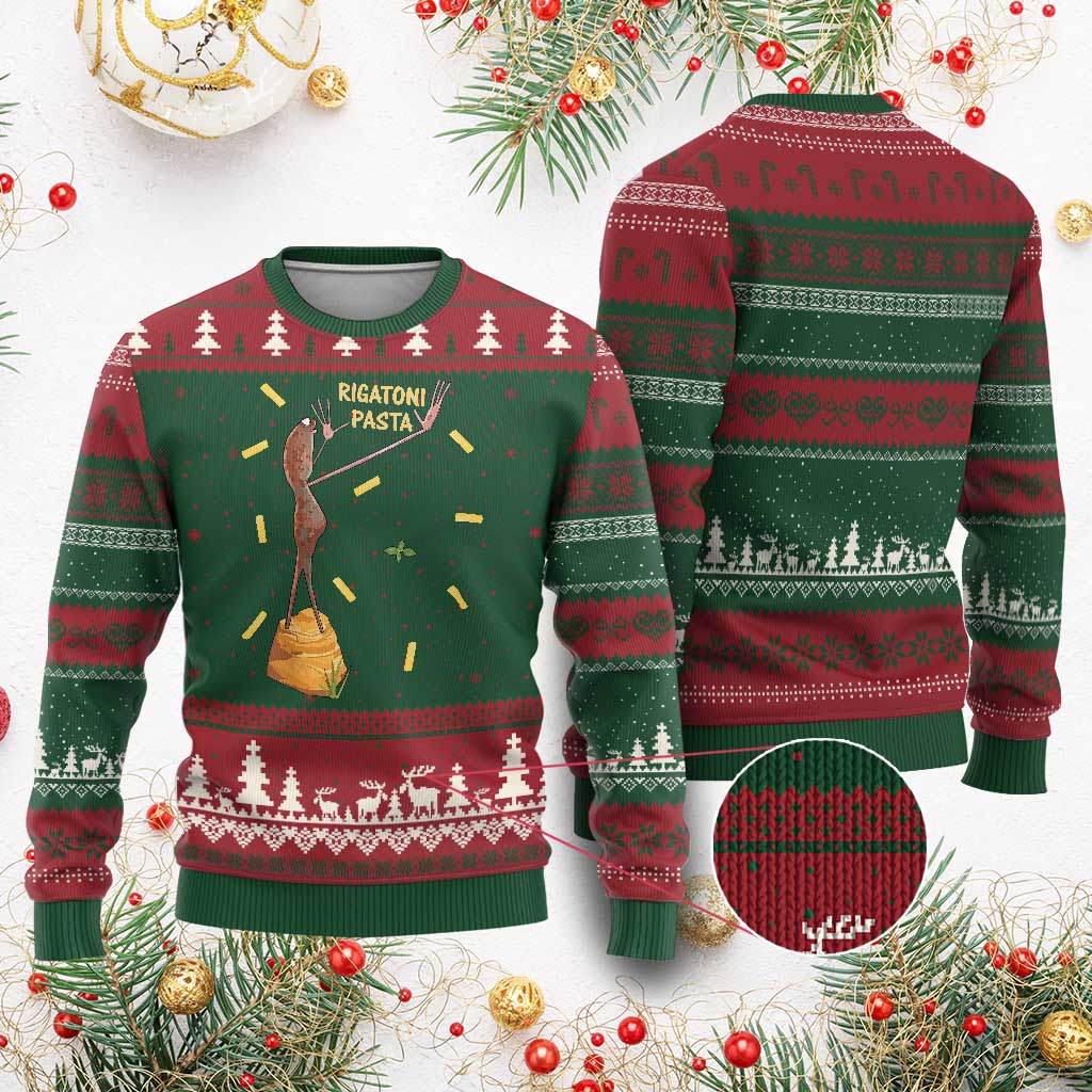 Funny Rigatoni Pasta Marcus The Worm Ugly Christmas Sweater Dramatic Pasta Lover Foodie Meme TS02 Red Green Print Your Wear